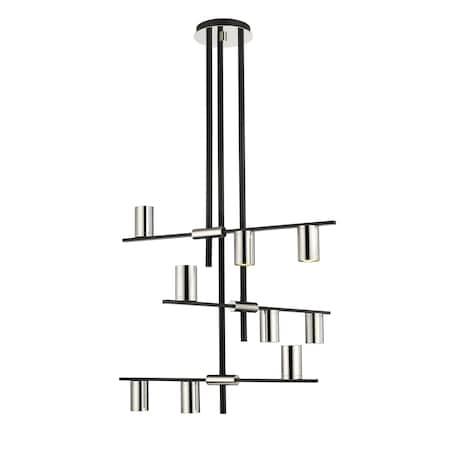 Z-Lite Calumet 9 Light Chandelier, Mate Black + Polished Nickel 814-9MB-PN